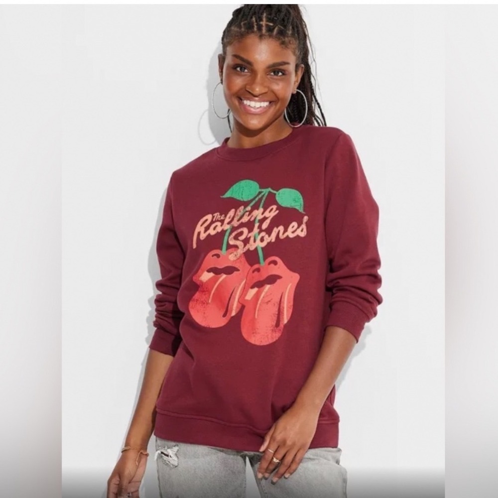 The Rolling Stones Cherry Graphic Sweatshirt Burgundy Maroon XS Crewneck